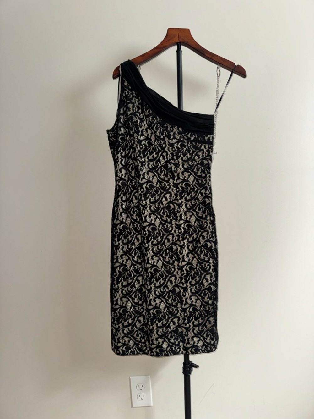 Y2K One Shoulder Lace Mini Dress Black Nude | Asymmetrical Bodycon Cocktail Dres